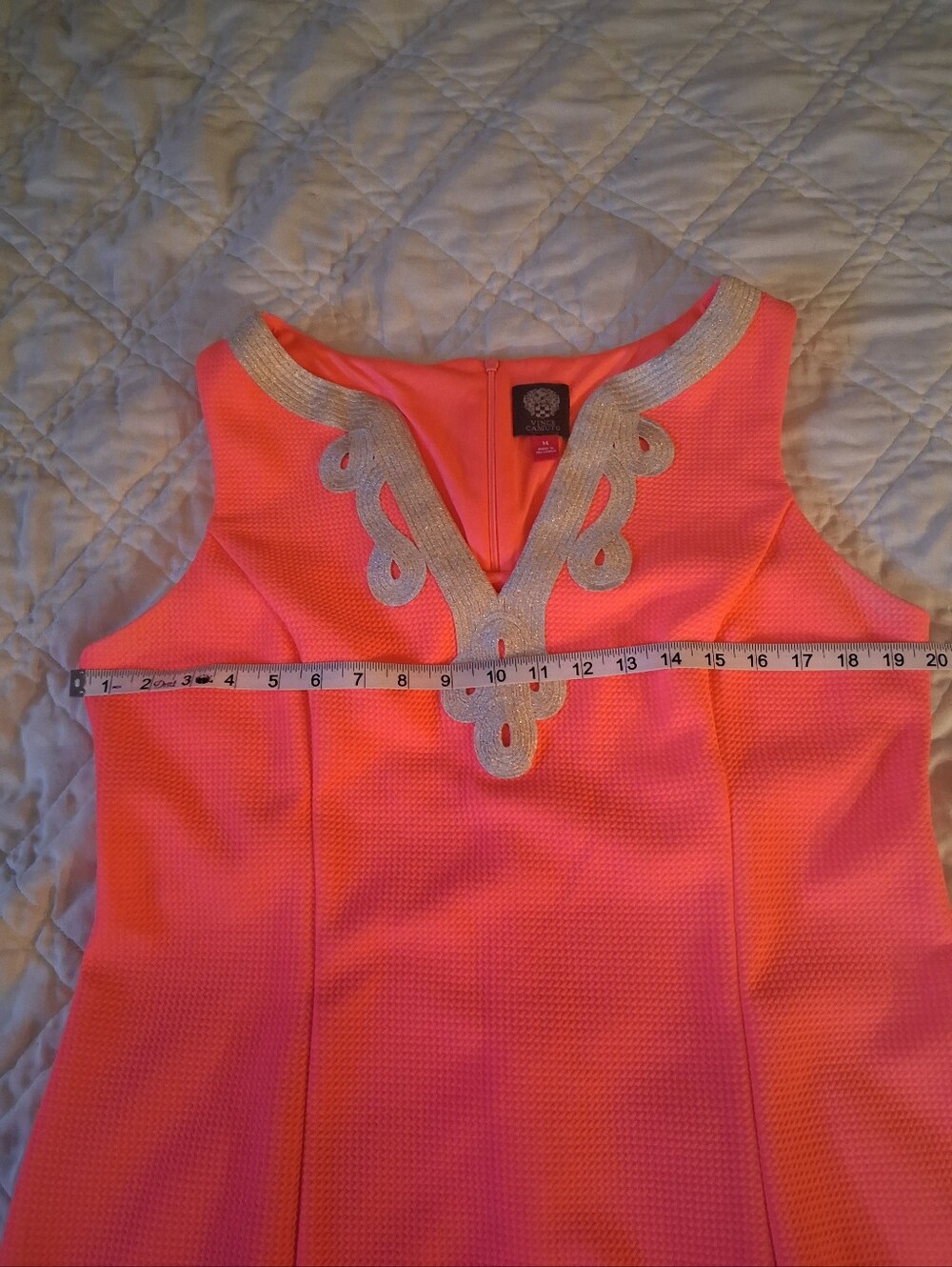 Vince Camuto Hot Pink Sleeveless Embroidered Gold V-Neck Mini Dress. Size 14 - Picture 5 of 8